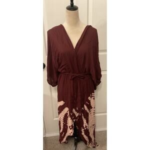 YFB Isla Tie Dyed Bohemian Layered Dolman Sleeve Faux Wrap Maxi Dress, M